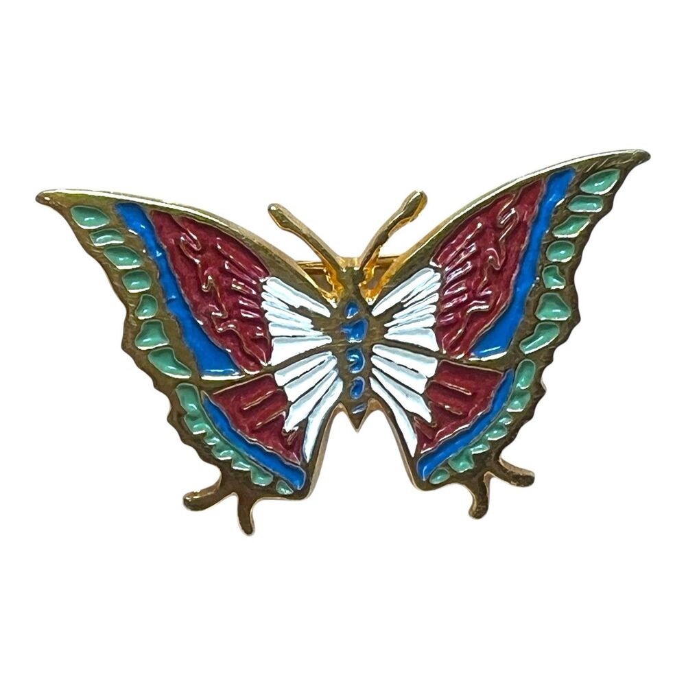 Vintage MFA Museum Of Fine Arts Signed Enamel Multicolor BUTTERFLY BROOCH Pin